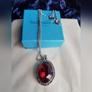 AUTHENTIC Swarovski Touchstone Large Siam Red Oval Pendant Long Necklace NEW
